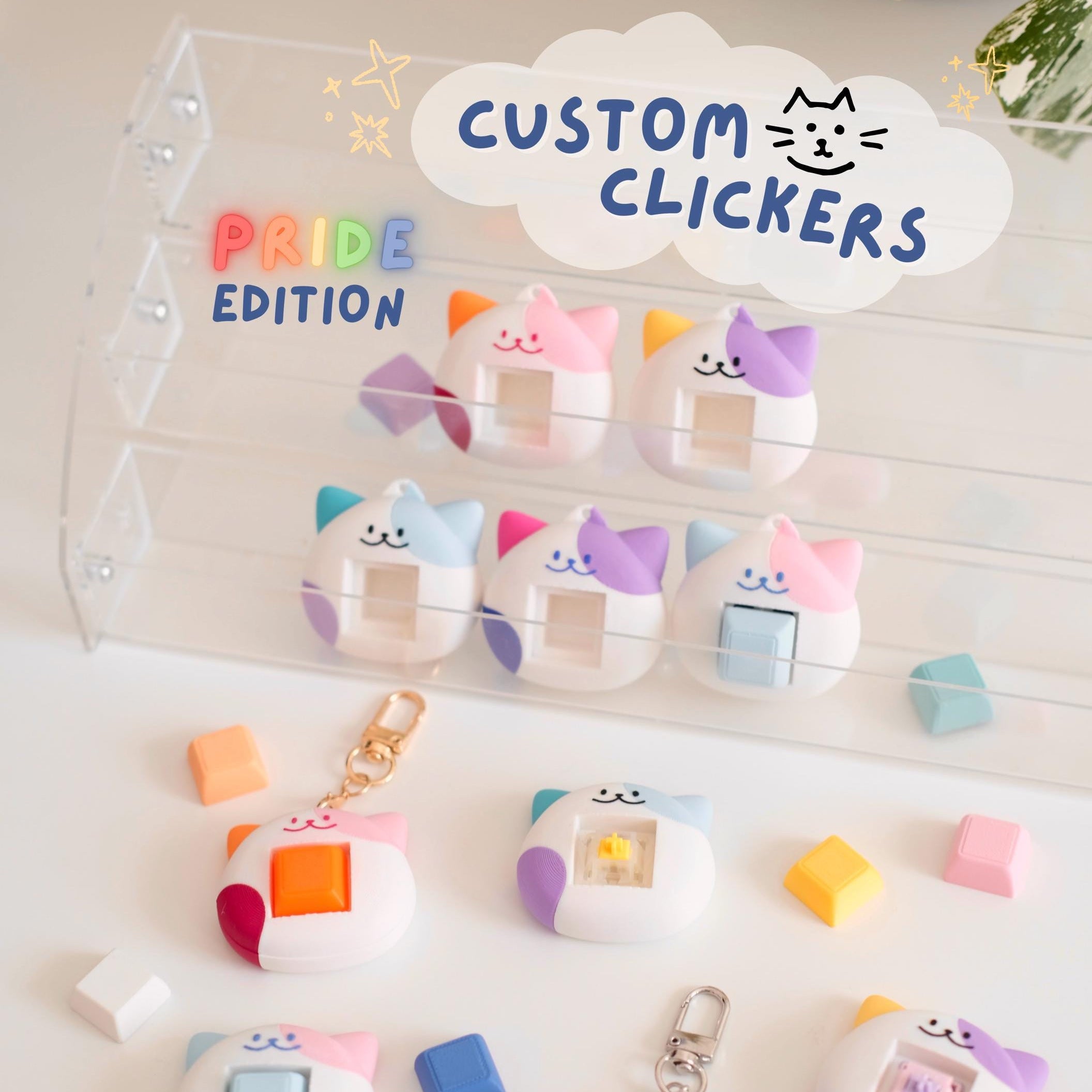 Pride Cat Fidget Keychain | Customizable Clicker Toy for Stress Relief | LGBTQ+ Accessory